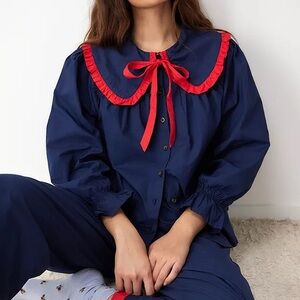 Elegant Navy and Red Women's Pajama Set